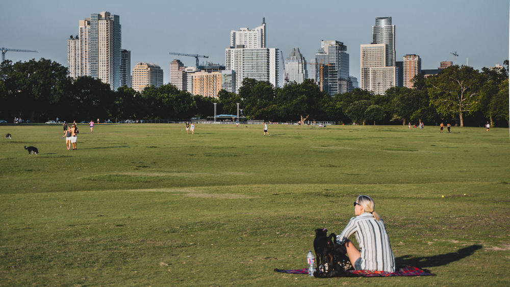 zilker park in austin - austin skyline